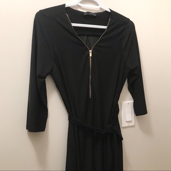 3/4 Sleeve Black Dress with Belt - Picture 2 of 8
